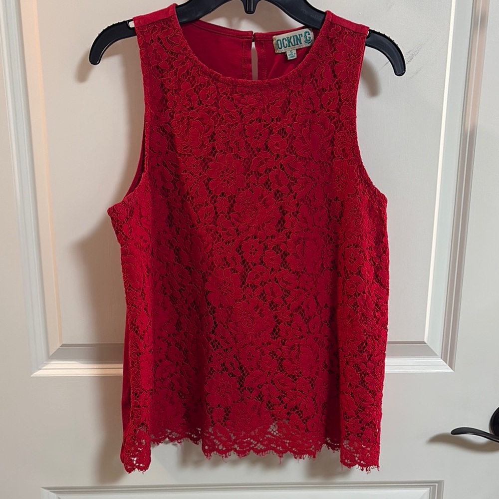 ROCKIN’ C Women’s Red Lace Front Tank Top